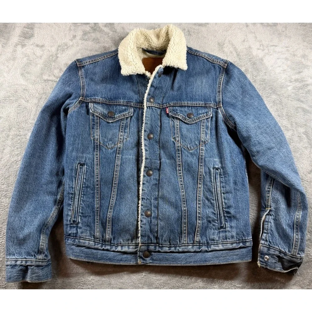 Levi's Premium Sherpa Lined Denim Trucker Jacket Small Fleece Western‎